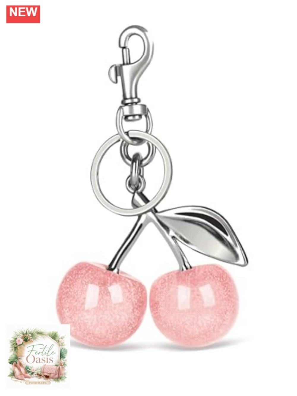 Sparkling Resin Cherry Bag Charm Keychain Purse Charm Metal